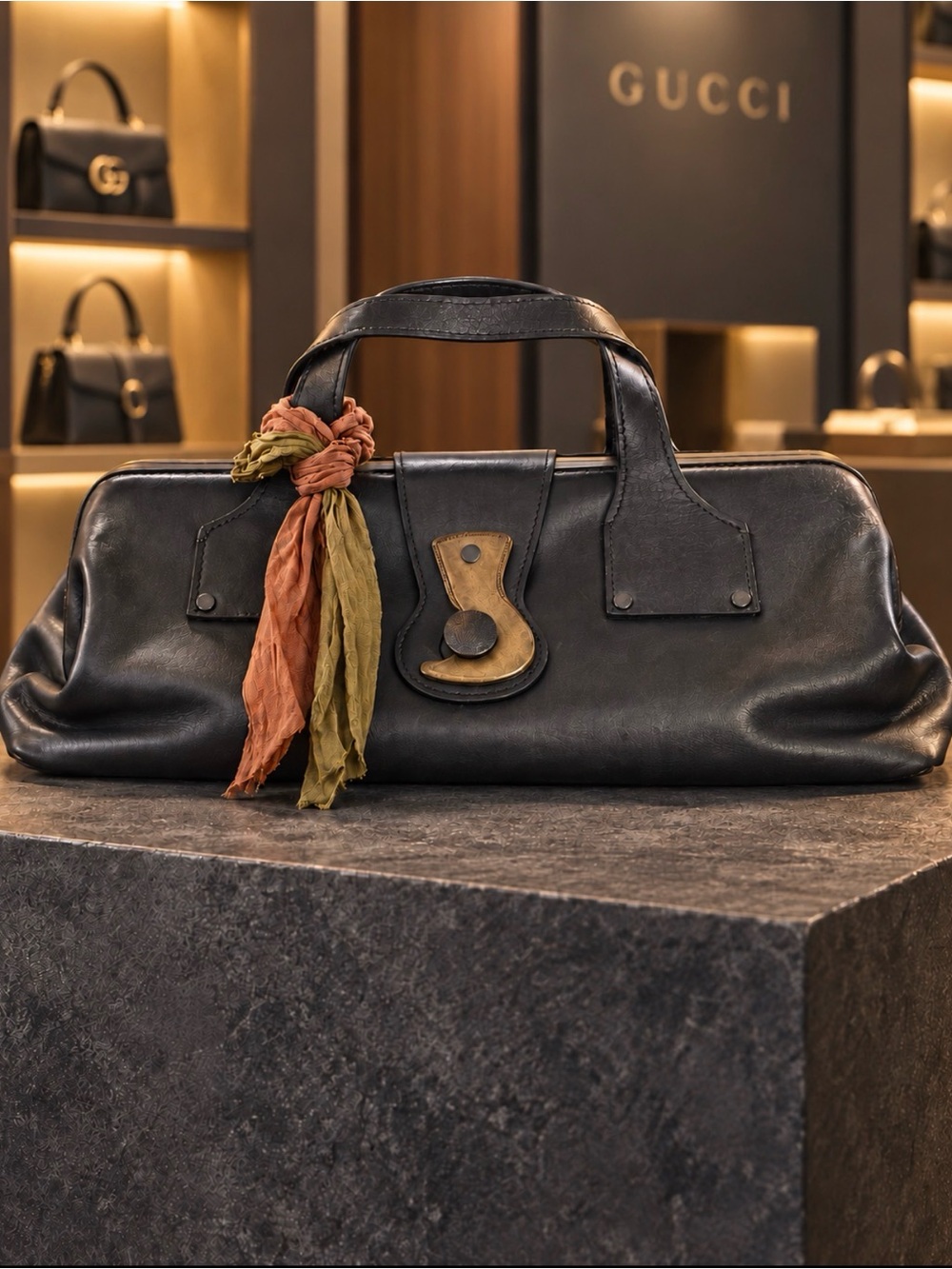 Authentic Gucci Tom Ford “She Doesn’t Pack Light”Black Leather Doctor Bag-NWOT